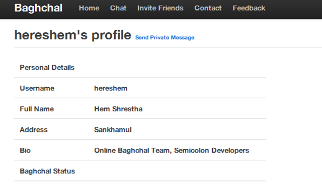 Online Baghchal Option to send private message in profile