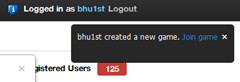 Online Baghchal - new game created - sticky notifications